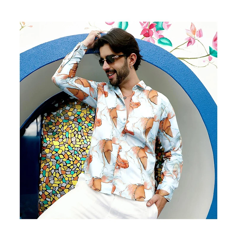 Men's Sienna Brown & Light Blue Marble Shirt