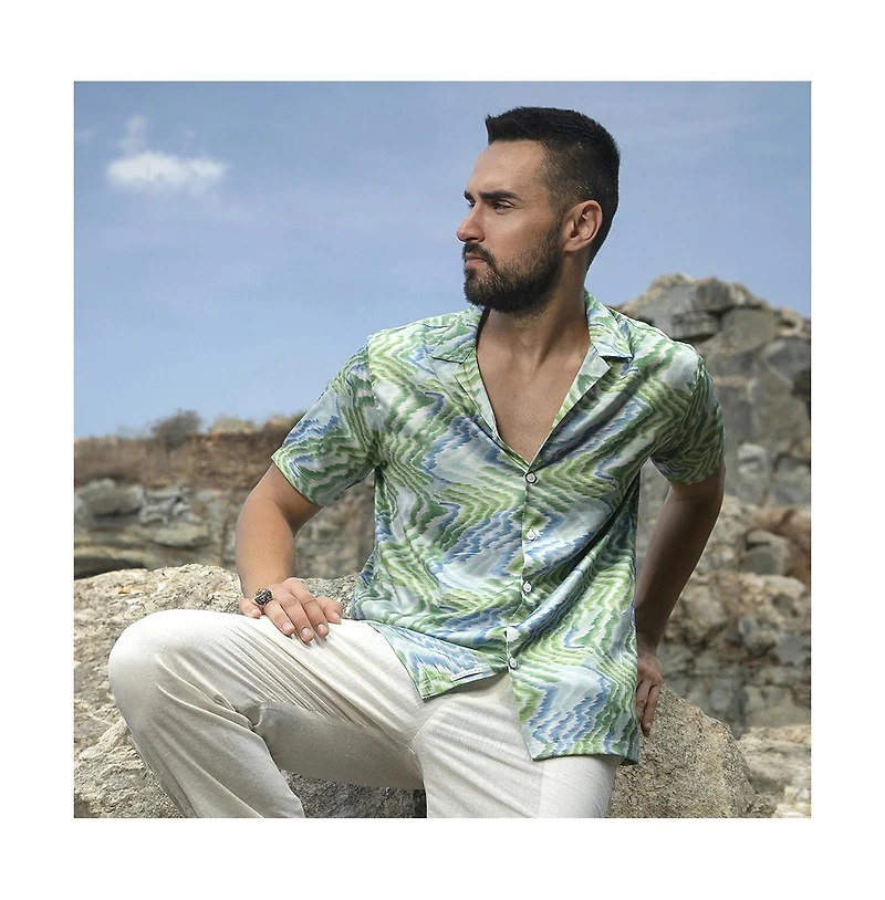 Men's Grass Green & Navy Blue Ripple Shirt