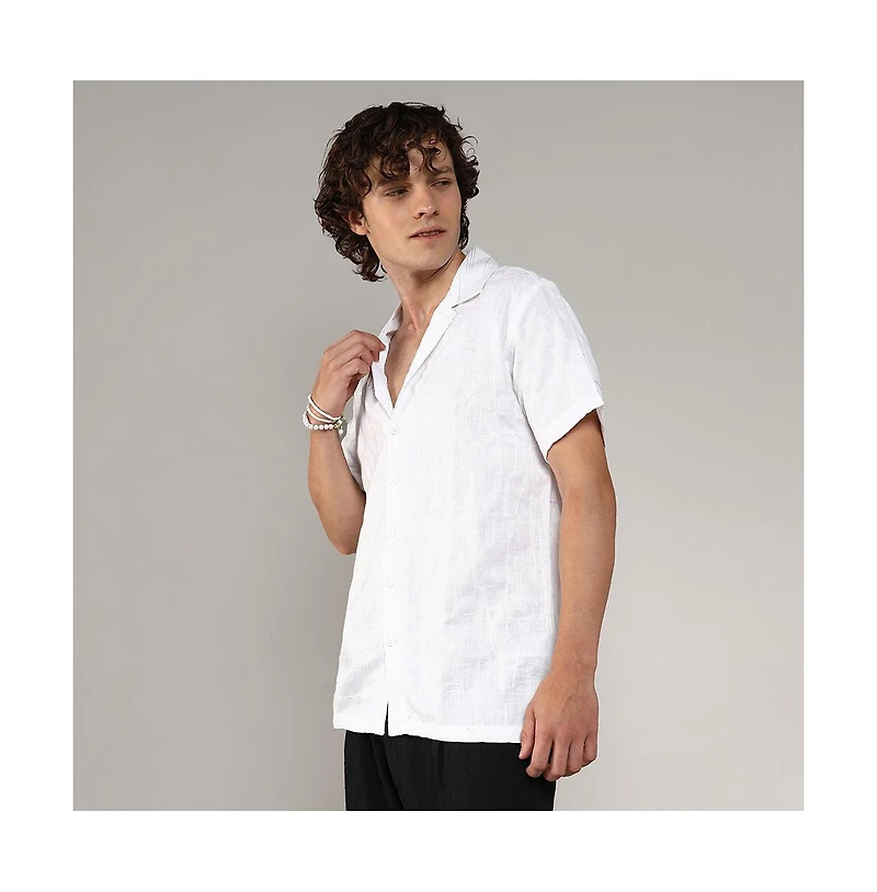 Men's Chalk White Embroidered Heathered Shirt