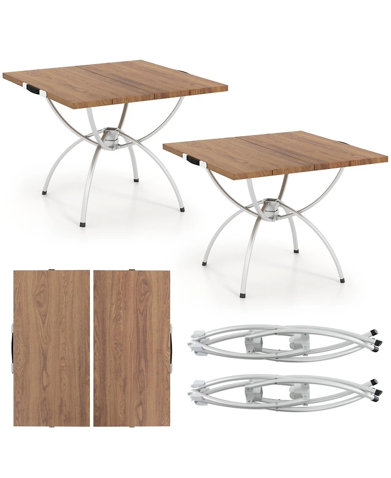 2 Pack Folding Camping Table with Wood-grain Tabletop for Hiking Party-Natural