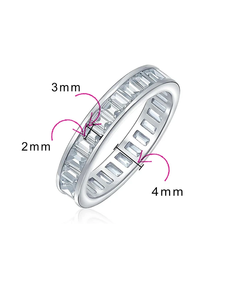 Bling Jewelry Cubic Zirconia Channel Set Rectangle Emerald Cut Baguette Cz Eternity Band Ring .925 Sterling Silver 4MM Stackable Rings