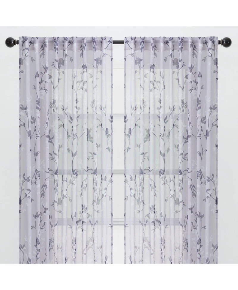Chanasya Premium 2-Panel Floral Textured Sheer Curtain Panels - 3-in-1 Back Tab, Rod Pocket