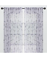 Chanasya Premium 2-Panel Floral Textured Sheer Curtain Panels - 3-in-1 Back Tab, Rod Pocket