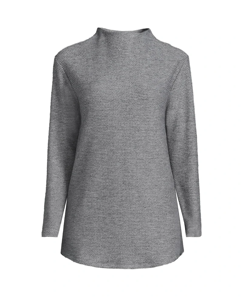 Lands' End Women's Petite Cable Ottoman Relaxed Long Sleeve Funnel Neck Tunic