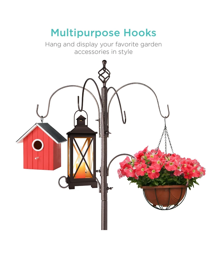 Best Choice Products 89in 6-Hook Bird Feeding Station, Steel Multi-Feeder Stand w/ 4 Feeders, Tray, Bird Bath