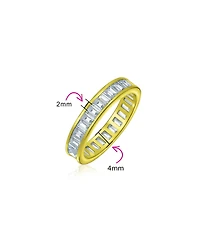 Bling Jewelry Cubic Zirconia Channel Set Rectangle Baguette Cz Eternity Ring Band Yellow Gold Plated .925 Sterling Silver 4MM Stackable Rings