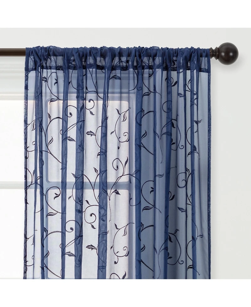 Chanasya Premium Embroidered Swirl Vine Curtains - Sheer for Living Room, Bedroom, Kitchen 52" x 63" Sage, 2 Panels