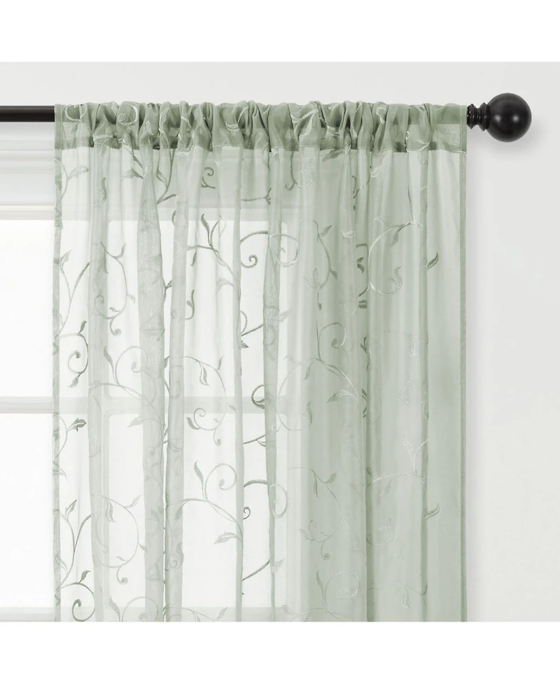 Chanasya Premium Embroidered Swirl Vine Curtains - Sheer Curtains for Living Room, Bedroom, Kitchen - 52" x 108" - Sage, 2 Panels