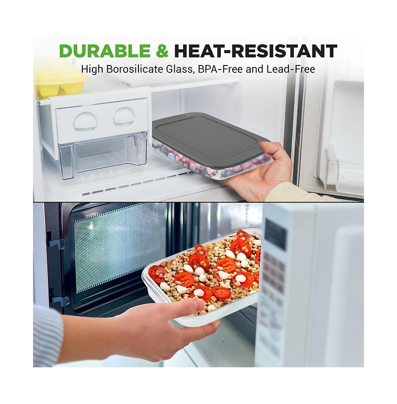 NutriChef 4 Sets of High Borosilicate Rectangular Glass Bakeware Set with Pe Lid (Red)