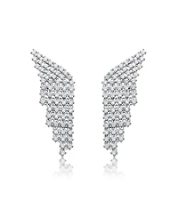 Sterling Silver White Gold Plated with White Cubic Zirconia Angel Wing Waterfall Earrings