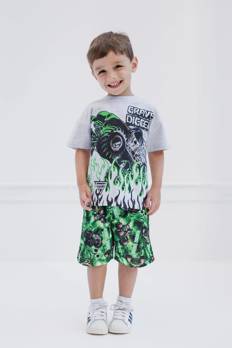 Monster Jam Toddler Boys Grave Digger T-Shirt and Shorts Outfit Set