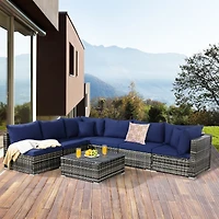 7PCS Patio Rattan Furniture Set Sectional Sofa Garden