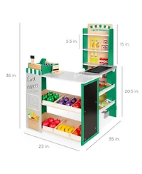 Best Choice Products Kids Pretend Play Grocery Store Wooden Supermarket Set w/ Chalkboard, Cash Register