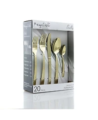 MegaChef Baily 20 Piece Flatware Utensil Set, Stainless Steel Silverware Metal Service for 4 in Light Gold