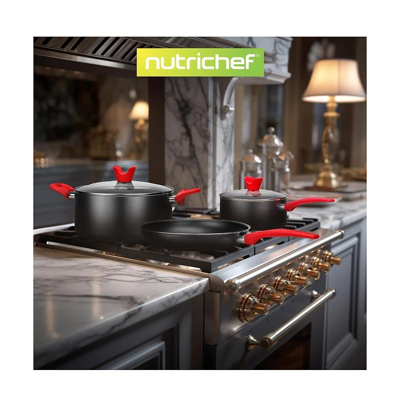 NutriChef Kitchenware Pots & Pans - High qualified Basic Kitchen Cookware Set, Non-Stick Bakeware with Utensils (21-Piece Set)