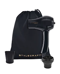 StyleCraft Professional Peewee 1200 Folding Handle Dual Voltage Compact Travel Hair Dryer with Nozzle, Diffuser, and Travel Bag