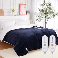 Caromio Queen Size Flannel Sherpa Electric Heated Throw Blanket with Dual Control, 84" x 90"