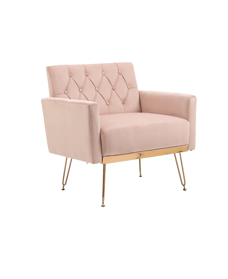 Mondawe Mustard Yellow Velvet Armchair Single Sofa Modern Tufted Upholstered Side Reading Chairs
