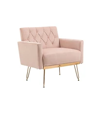 Mondawe Mustard Yellow Velvet Armchair Single Sofa Modern Tufted Upholstered Side Reading Chairs