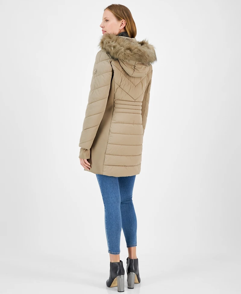 Michael Michael Kors Women's Faux-Fur-Trim Hooded Puffer Coat, Created for Macy's