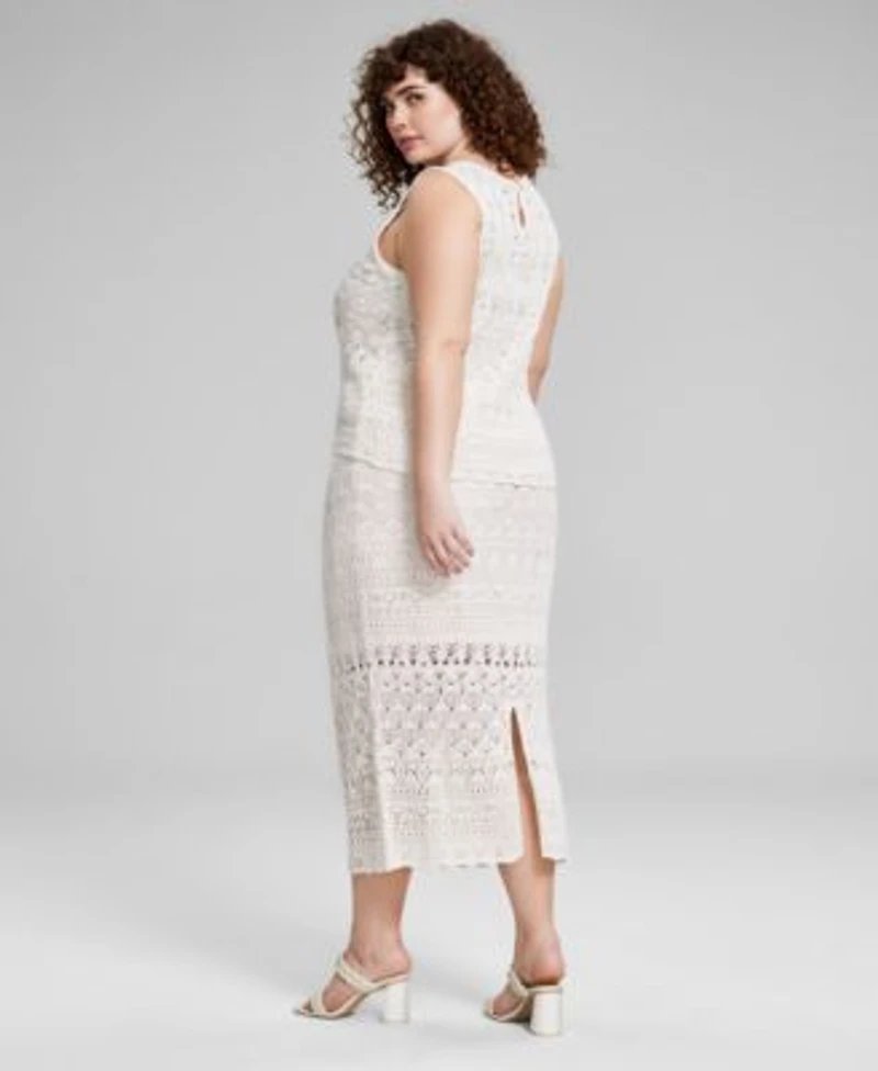 Now This Trendy Plus Size Crochet Sleeveless Top Midi Skirt Created For Macys