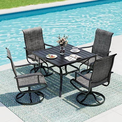 Beige 5-Piece Patio Dining Set with 4 Textilene Swivel Chairs