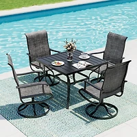 Beige 5-Piece Patio Dining Set with 4 Textilene Swivel Chairs