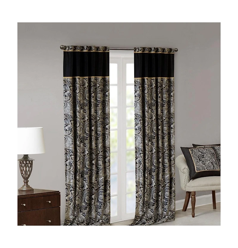Madison Park Aubrey Jacquard Room Darkening Curtains, Faux Silk Paisley for Bedroom and Living Room, inch length 2 panels set