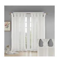 Rosette Floral Embellished Cuff Tab Top Solid Curtain Panel, 50"W x 95"L