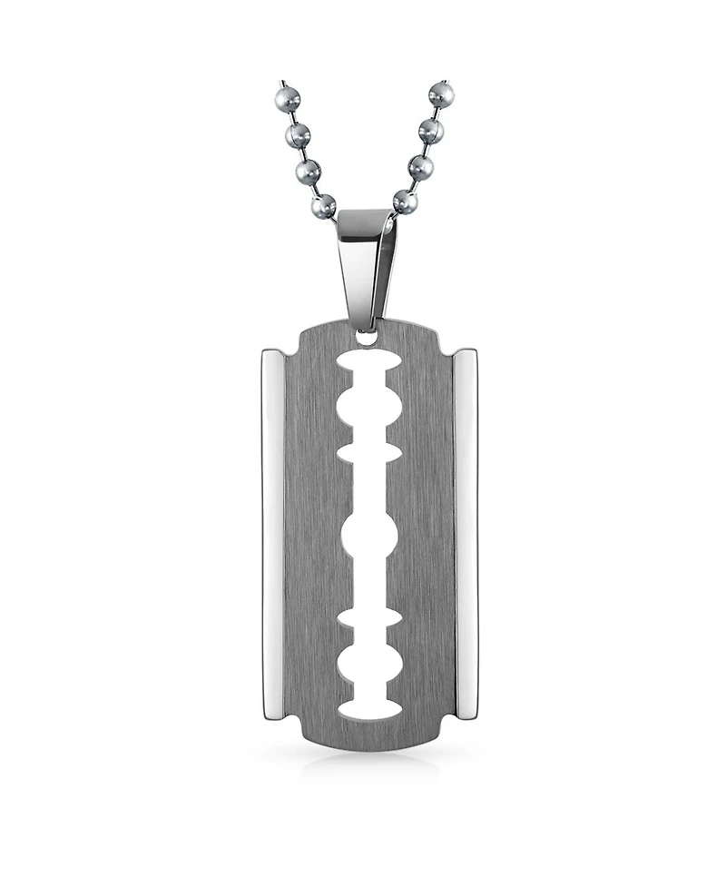 Bling Jewelry Hip Hop Biker Jewelry Goth Punk Rock Large Razor Blade Dog Tag Pendant Necklace Black Silver Gold Tone Stainless Steel 20 Inch Ball Chai