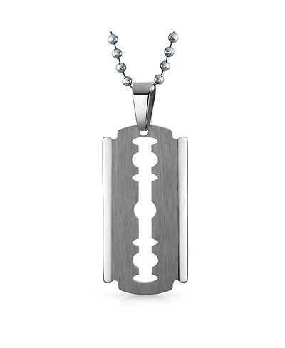 Bling Jewelry Hip Hop Biker Jewelry Goth Punk Rock Large Razor Blade Dog Tag Pendant Necklace Black Silver Gold Tone Stainless Steel 20 Inch Ball Chai