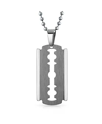 Bling Jewelry Hip Hop Biker Jewelry Goth Punk Rock Large Razor Blade Dog Tag Pendant Necklace Black Silver Gold Tone Stainless Steel 20 Inch Ball Chai