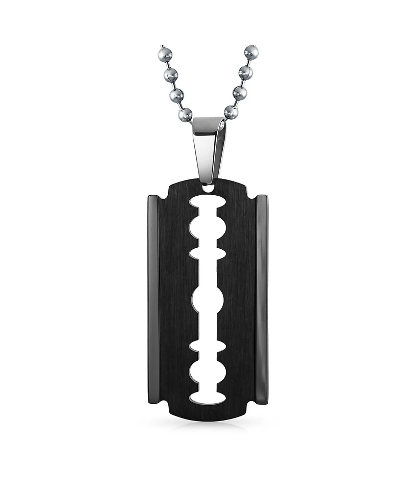 Bling Jewelry Hip Hop Biker Jewelry Large Razor Blade Dog Tag Pendant Necklace Black Silver Gold Tone Stainless Steel 20 Inch Ball Chain