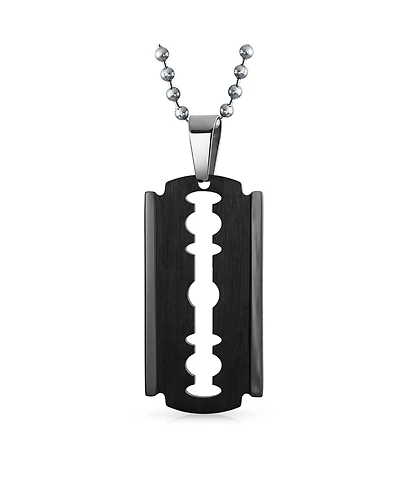 Bling Jewelry Hip Hop Biker Goth Punk Rock Large Razor Blade Dog Tag Pendant Necklace Black Silver Gold Tone Stainless Steel 20 Inch Ball Chai
