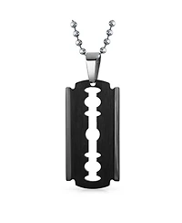 Bling Jewelry Hip Hop Biker Jewelry Large Razor Blade Dog Tag Pendant Necklace Black Silver Gold Tone Stainless Steel 20 Inch Ball Chain