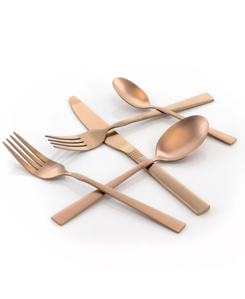 MegaChef Cravat 20 Piece Flatware Utensil Set, Stainless Steel Silverware Metal Service for 4 in Matte Black