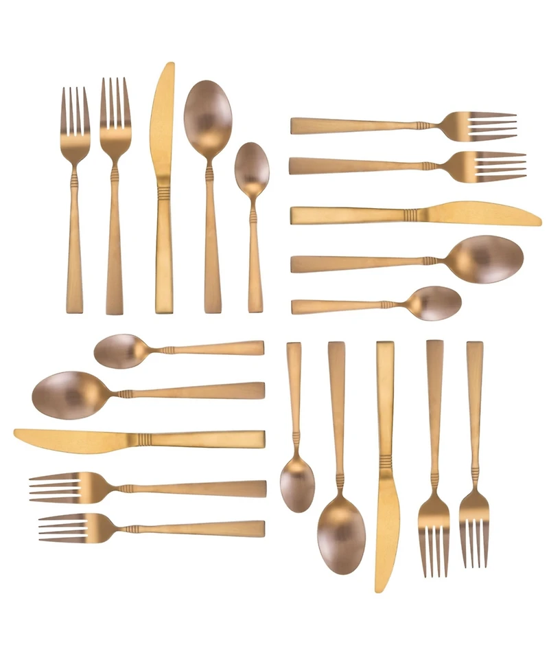 MegaChef Cravat 20 Piece Flatware Utensil Set, Stainless Steel Silverware Metal Service for 4 in Matte Black