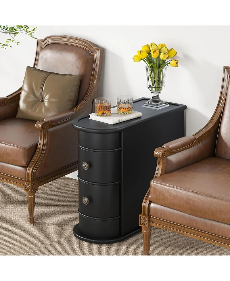 Tribesigns End Table with 2 Drawers, Sofa Side Storage, No Assembly Required, Closed Back, Slim Nightstand Vintage Wood Bedside
