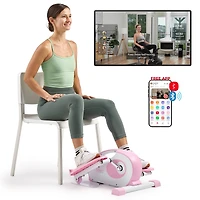 Sunny Health & Fitness Smart Pink Under-Desk Elliptical Trainer, Mini Pedal Exerciser with Bluetooth Link to Free SunnyFit App