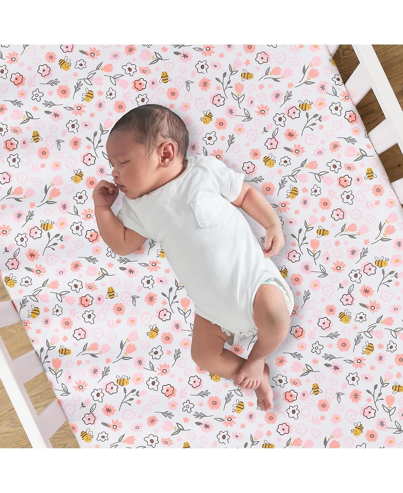 Lambs & Ivy Little Garden 3-Piece Embroidered Floral Baby Crib Bedding Set