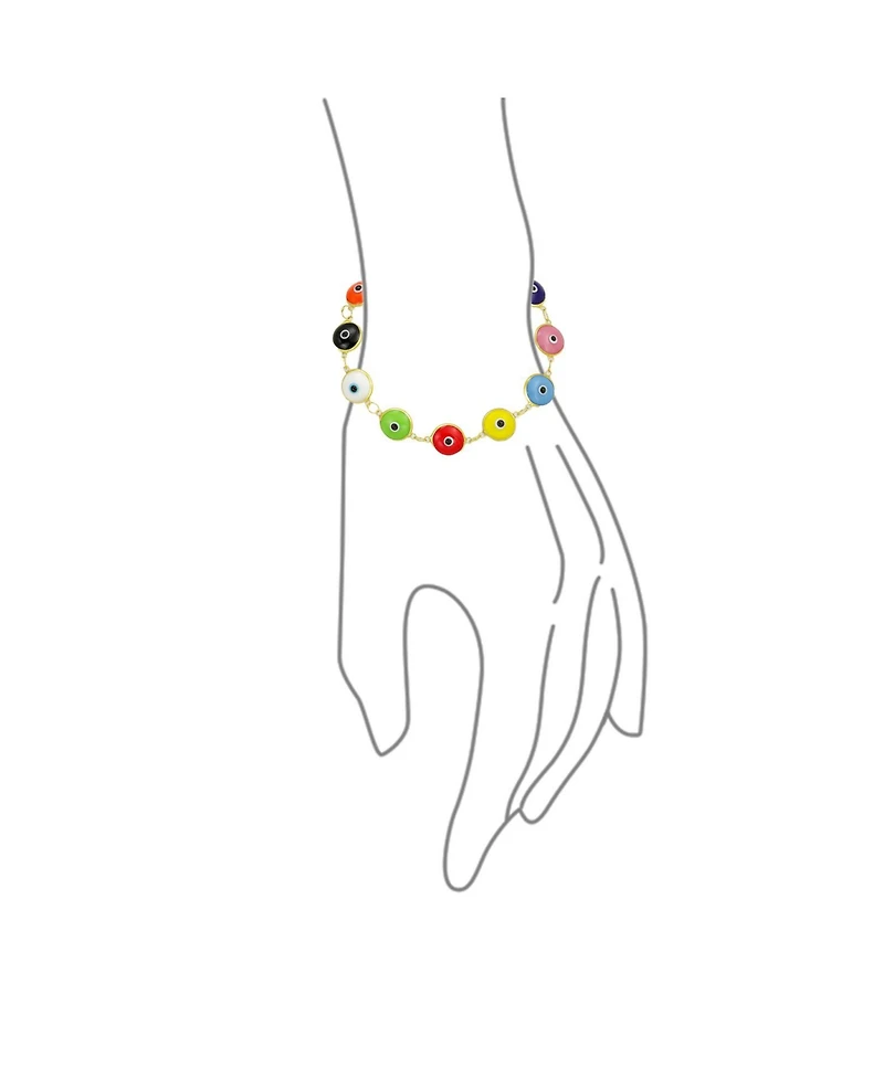 Bling Jewelry Protection Good Luck Amulet Turkish Glass Bead Evil Eye Bracelet Yellow Gold Plated Sterling Silver Multicolor 7 Inch