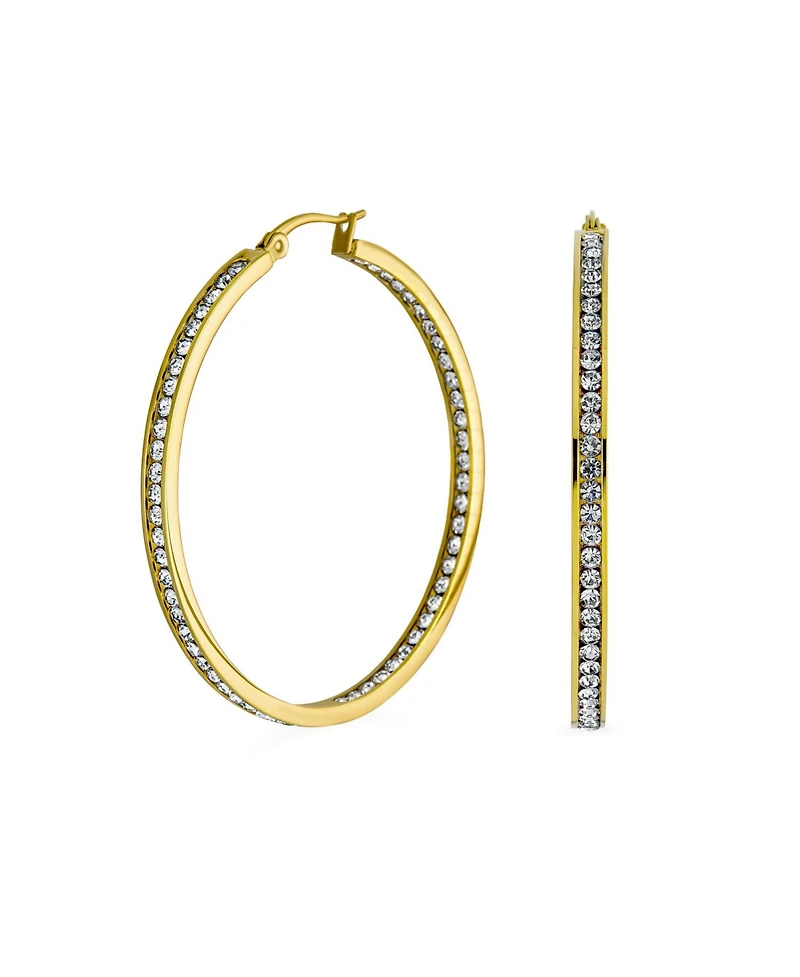 Bling Jewelry Round Channel Set Cz Hoop Earrings Silver Gold Tone Black Stainless Steel 2" Diameter