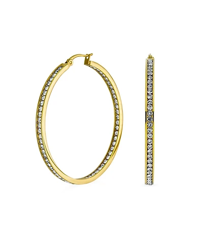 Bling Jewelry Round Channel Set Cz Hoop Earrings Silver Gold Tone Black Stainless Steel 2" Diameter