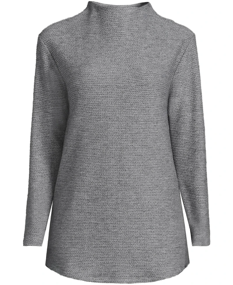Lands' End Plus Cable Ottoman Relaxed Long Sleeve Funnel Neck Tunic