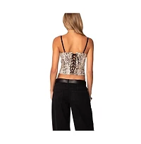Edikted Womens Snakeskin Denim Corset