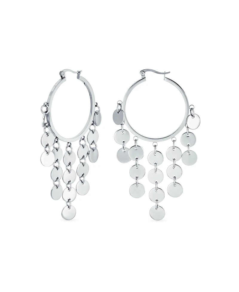 Bling Jewelry Fashion Boho Sequin Coin Dangle Hoop Huggie Earrings Silver Tone Rose Gold Plated