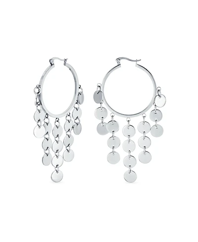 Bling Jewelry Fashion Boho Sequin Coin Dangle Hoop Huggie Earrings Silver Tone Rose Gold Plated