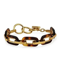 Bling Jewelry Fashion Statement Brown Golden Acrylic Marbled Leopard Tortoise Shell Oval Chain Link Bracelet Yellow Gold Plated Stainless Steel Adjust