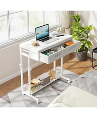 Tribesigns Portable Desk with Drawers, Mobile Laptop Desk with Wheels, Couch Desk Sofa Side Table Bed Desk, Small Standing Desk for Home Office