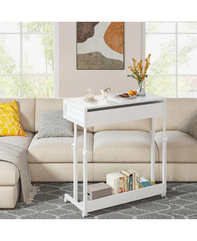 Tribesigns Portable Desk with Drawers, Mobile Laptop Desk with Wheels, Couch Desk Sofa Side Table Bed Desk, Small Standing Desk for Home Office